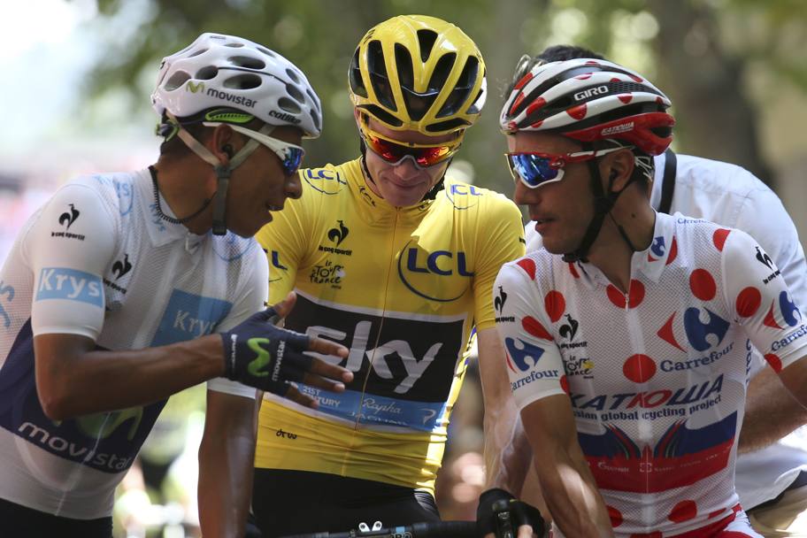 Quintana, Froome e Rodriguez al via da Digne les Bains. Action Images